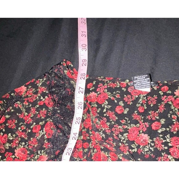 Torrid Black Red Rose Floral Romantic Lace‎ Trim Sheer Blouse 3/4 Boho Goth 1X - Picture 2 of 6